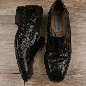 STACY ADAMS‎ Black Genuine Snake Leather Sz 8 M Mens Slip On Dress Shoes Loafers